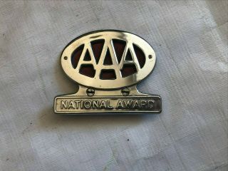 Aaa National Award License Plate Topper Vintage Chrome 1950 