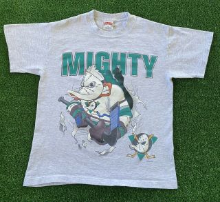 Vtg Anaheim Mighty Ducks Wild Wing Nutmeg Mills T - Shirt Double Sided 90s Disney