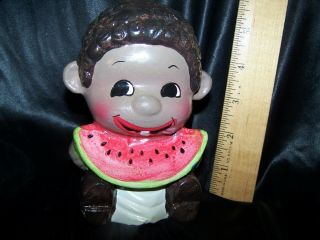 Vintage Lugenes Young Black American Boy Eating Watermelon Bank 1976 Taiwan