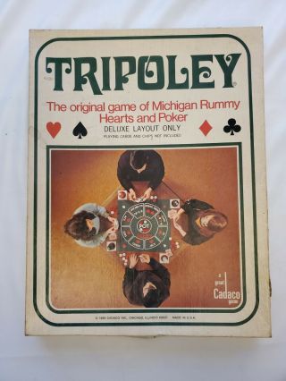 Vintage Cadaco 1969 Tripoley Deluxe Layout Only Michigan Rummy Hearts & Poker