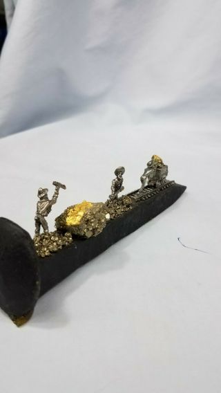 VTG Pewter Pyrite Fool ' s Gold Miniature Figurine - Miners Prospectors Mining 3