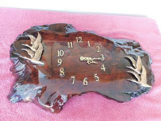Vintage Natural Wood Burl Clock 24 " X 15 " X 1 3/4 " - Cond