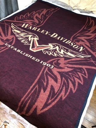 Vintage Harley Davidson Large Throw Blanket Biederlack Of America Made in USA 3