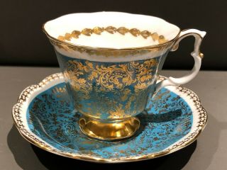 Vintage Royal Albert " Buckingham Series " Blue Gilt Bone China Tea Cup & Saucer