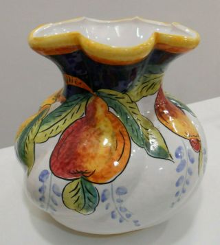 Vintage Hand Painted Italian Ceramic Vase From Deruta