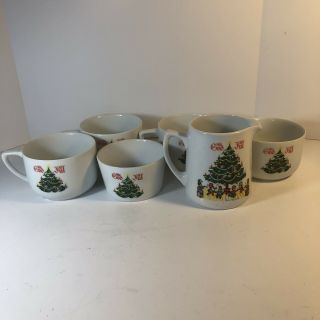 Vintage Berggren Swedish Christmas God Jul 4 Cups Sugar Bowl Creamer Elves Xmas