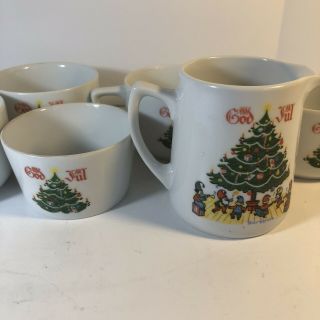 Vintage Berggren Swedish Christmas GOD JUL 4 Cups Sugar Bowl Creamer elves XMAS 3