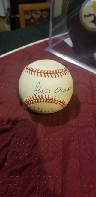 Hank Aaron And Al Downing Autographed Official National League Baseball