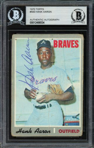 Hank Aaron Autographed Signed 1970 Topps Card 500 Braves Beckett 12486534