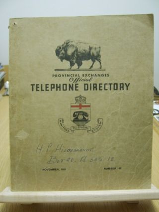 Vintage Manitoba Provincial Exchanges Telephone Directory 1951 With Yellow Pages