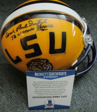 Paul Dietzel Signed Inscribed Lsu Tigers Mini Helmet Beckett X41521
