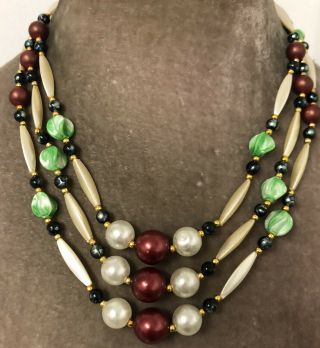Vintage Jewellery Art Deco Triple Stranded Bead Necklace