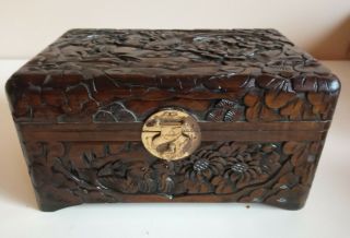 Vintage Hand Carved Wooden Jewelry Box Treasure Chest Storage Box