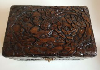 Vintage Hand carved Wooden Jewelry Box Treasure Chest Storage Box 3
