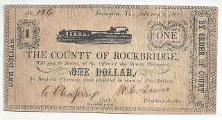 Vintage 1863 $1 County Of Rockbridge,  Lexington,  Virginia,  Paper Money