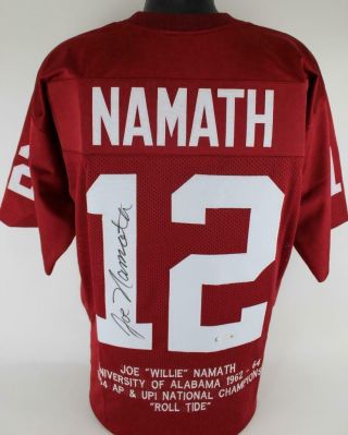Joe Namath Signed Alabama Crimson Tide Custom Stat Autograph Jersey Steiner