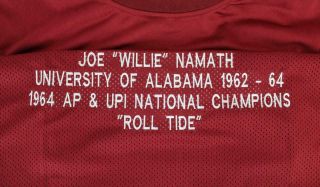Joe Namath Signed Alabama Crimson Tide Custom Stat Autograph Jersey Steiner 4