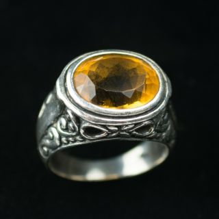 Vintage Sterling Silver Filigree Ring Yellow Citrine Stone Signed Nk Size 7 - 1/4
