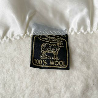 Vintage Vtg Chatham Wool Blanket Satin Trim 100 Wool Ivory 62.  5”x 84” 3