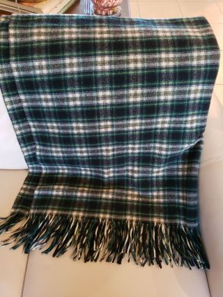Vintage Pendleton Throw Blanket 100 Virgin Wool 62 " X52 " Fringe Blue/green