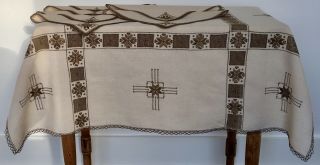 Vintage Lefkara Tablecloth & Napkins Hand Embroidered Linen & Lace No.  30