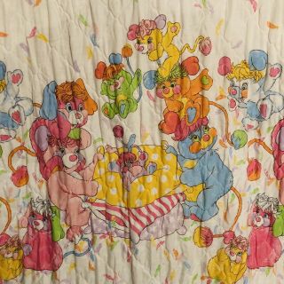 Popples Vintage 1980 ' s Blanket Poly Cotton Blend Nylon Back Made In USA 78 x 100 3