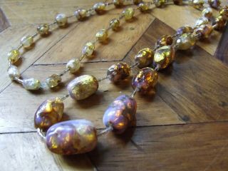 Gorgeous Vintage Venetian Murano Gold Foil Graduated Glass Beaded Necklace