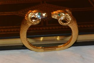 Vintage Kenneth J Lane Kjl For Avon Double Ram Head Gold Tone Clamper Bracelet