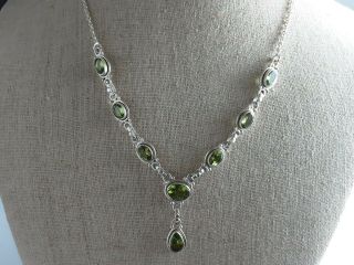 Antique / Vintage Pretty Art Nouveau Style 925 Sterling Silver Peridot Necklace