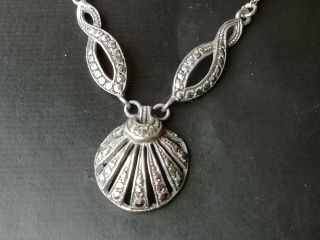 Vintage Jewellery Silver And Marcasite Necklace.  Marked Sterling.  Very Good