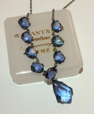 Vintage Art Deco Jewellery Stunning Bezel Set Sapphire Crystal Drop Necklace