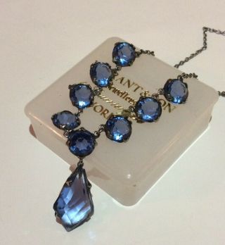 Vintage Art Deco Jewellery Stunning Bezel Set Sapphire Crystal Drop Necklace 2