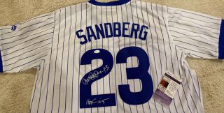 Ryne Sandberg Chicago Cubs Signed Auto Thowback Jersey Jsa Hof Photo Proof