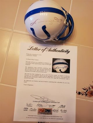 Johnny Unitas Signed Colts Mini Helmet Psa/dna Full Letter