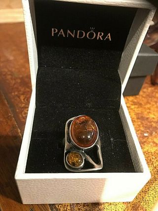 Vintage Silver And Amber Ring Size P