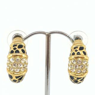 Vintage Swarovski 1980s Gold Plated Enamel Rhinestone Stud Earrings Epj743
