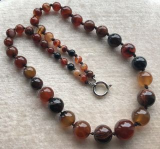 Vintage Carnelian Banded Scottish Agate Beaded Necklace Gift Wrapped 3