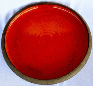 Vintage Retro Brown Pottery Dish With Orange Glaze 34cm Diameter 2.  4kg