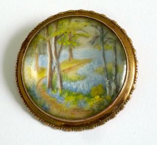 A Vintage Tlm,  Thomas L Mott Brooch With A Lakeside Scene