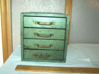 Vintage Small Stackable Green Metal Parts Four Drawer Chest / Parts Box