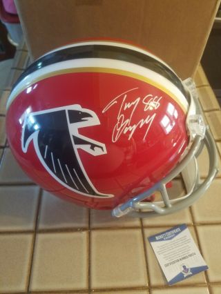 Tony Gonzalez Autographed Atlanta Falcons Throwback Authentic Helmet Full Size.