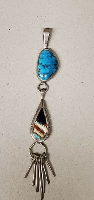 Vintage Navajo Sterling Silver 925 Signed David Tune Turquoise Pendant 17 Grams