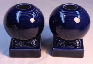 2 Vintage Homer Laughlin Fiesta Cobalt Blue Bulb Candle Holders Taper