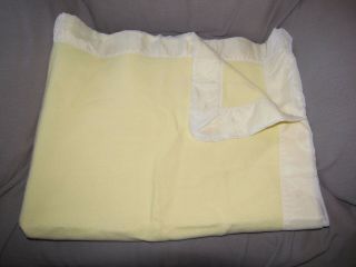 Vintage Baby Blanket Yellow Fleeced Acrylic Fleece With Satin Nylon Trim Band