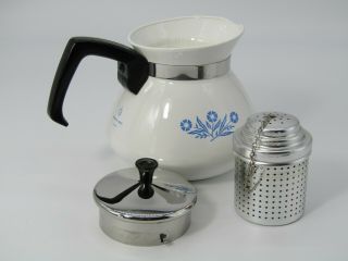 Vintage Corning Ware P104 Cornflower Blue 6 Cup Tea Pot Metal Infuser Insert