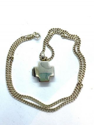 Vintage Sterling Silver Opening Cross Locket Pendant Necklace 18” 6 Grams