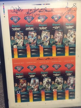 Miami Dolphins Uncut Ticket Stubs Poster Autographed By Don Shula