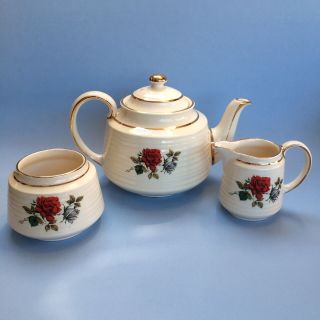 Red Rose Vintage Sadler Teapot Cream & Sugar 3634 Made In England Teaset