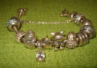 Vintage Silver Charm Bracelet Chain With Gem Set Charms Christmas? 51.  3 Gr