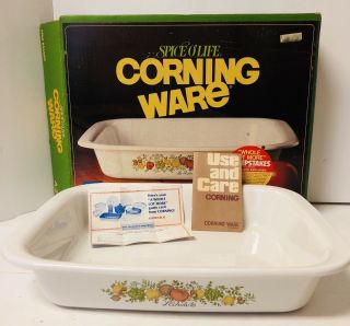 Vintage Corning Ware Spice Of Life Open Roaster A - 21 - 8 W Box & Papers Exc Cond